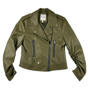 Anthropologie Avec Les Filles Faux Leather Biker Jacket Olive Green Size S